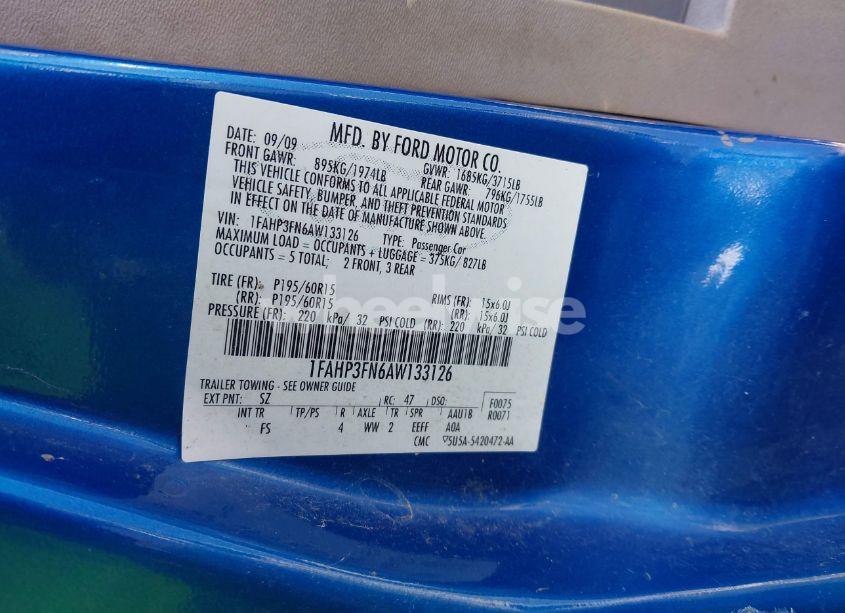 Photo 9 of 2010 Ford Focus SE (VIN 1FAHP3FN6AW133126)