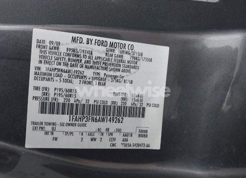Photo 9 of 2010 Ford Focus SE (VIN 1FAHP3FN6AW149262)