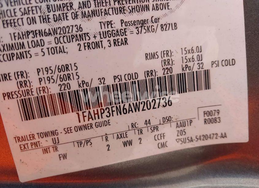 Photo 9 of 2010 Ford Focus SE (VIN 1FAHP3FN6AW202736)