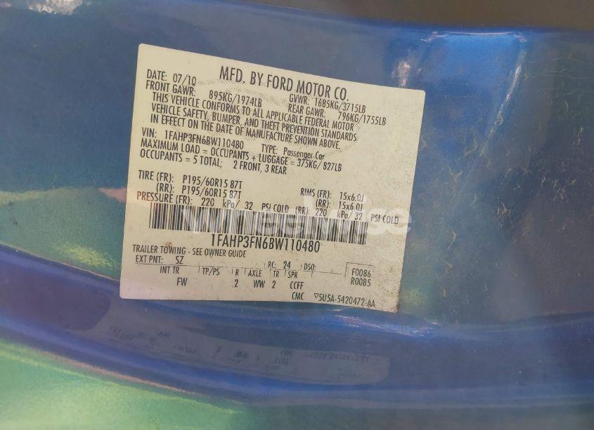 Photo 9 of 2011 Ford Focus SE (VIN 1FAHP3FN6BW110480)