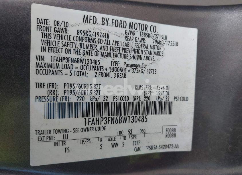 Photo 9 of 2011 Ford Focus SE (VIN 1FAHP3FN6BW130485)