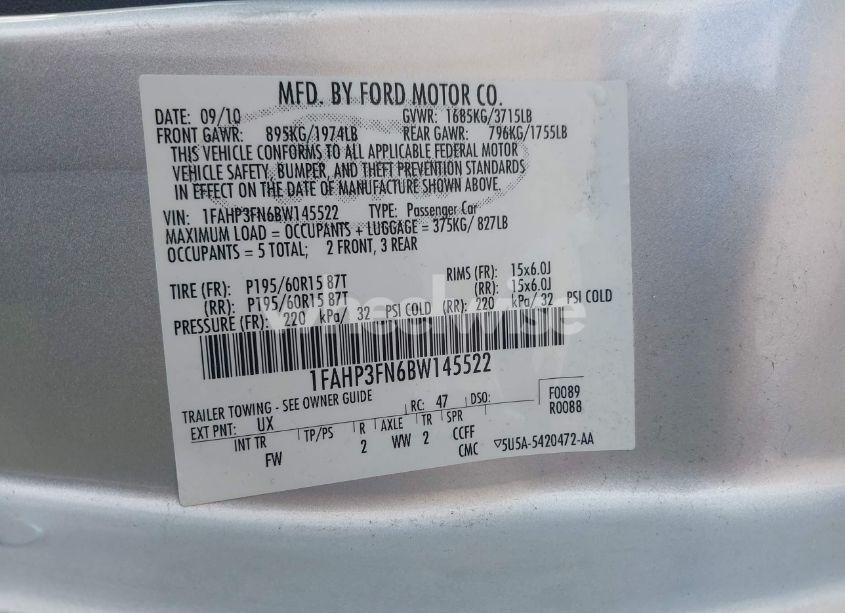 Photo 9 of 2011 Ford Focus SE (VIN 1FAHP3FN6BW145522)