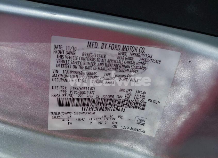 Photo 9 of 2011 Ford Focus SE (VIN 1FAHP3FN6BW188645)