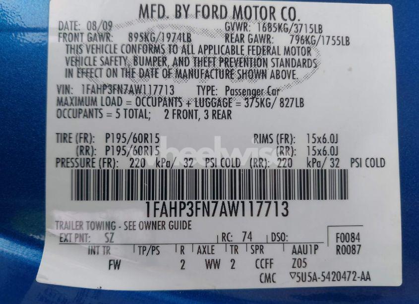 Photo 9 of 2010 Ford Focus SE (VIN 1FAHP3FN7AW117713)