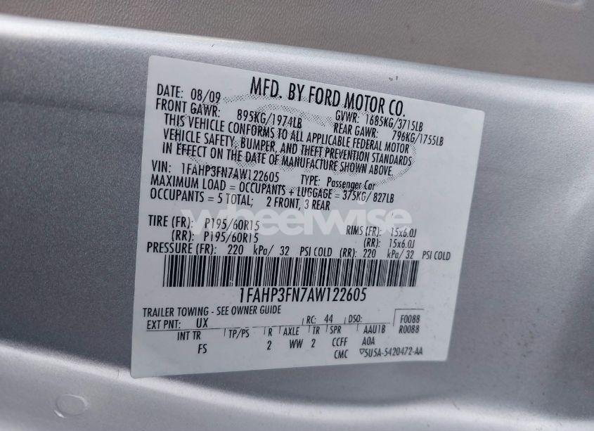 Photo 9 of 2010 Ford Focus SE (VIN 1FAHP3FN7AW122605)