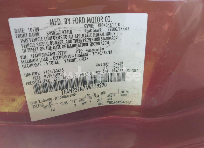 Photo 9 of 2010 Ford Focus SE (VIN 1FAHP3FN7AW159220)