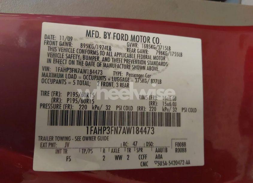 Photo 9 of 2010 Ford Focus SE (VIN 1FAHP3FN7AW184473)