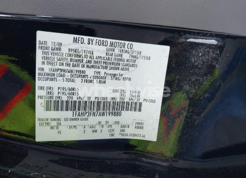 Photo 9 of 2010 Ford Focus SE (VIN 1FAHP3FN7AW199880)