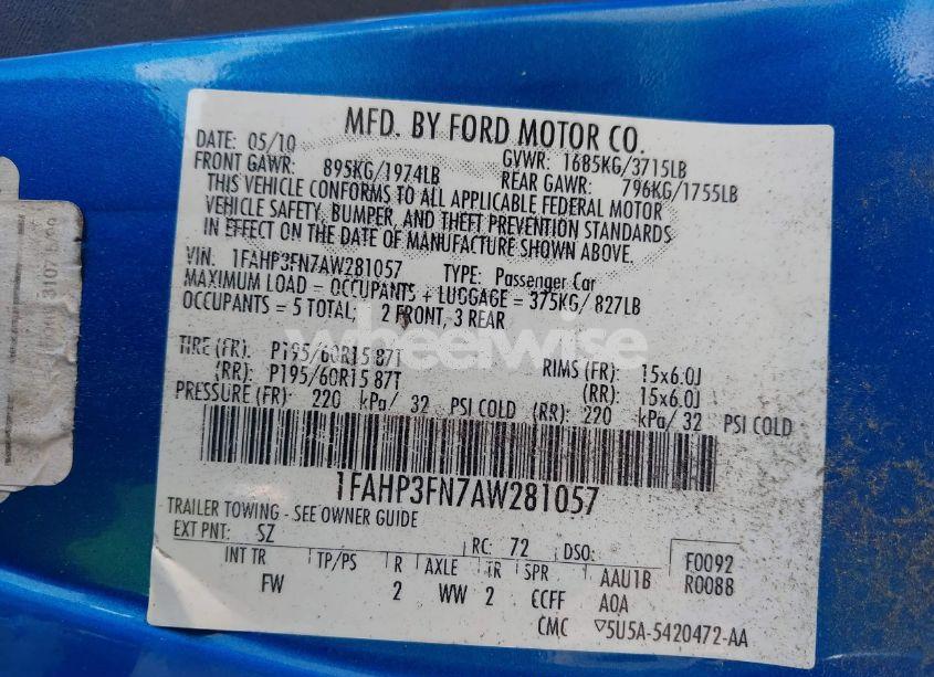 Photo 9 of 2010 Ford Focus SE (VIN 1FAHP3FN7AW281057)