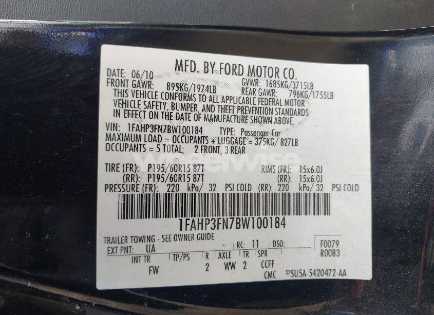 Photo 9 of 2011 Ford Focus SE (VIN 1FAHP3FN7BW100184)