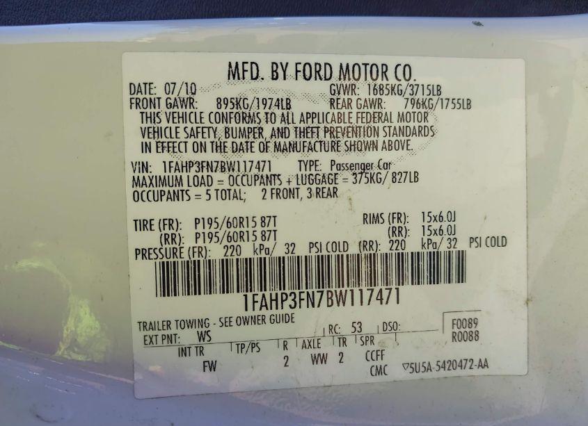 Photo 9 of 2011 Ford Focus SE (VIN 1FAHP3FN7BW117471)