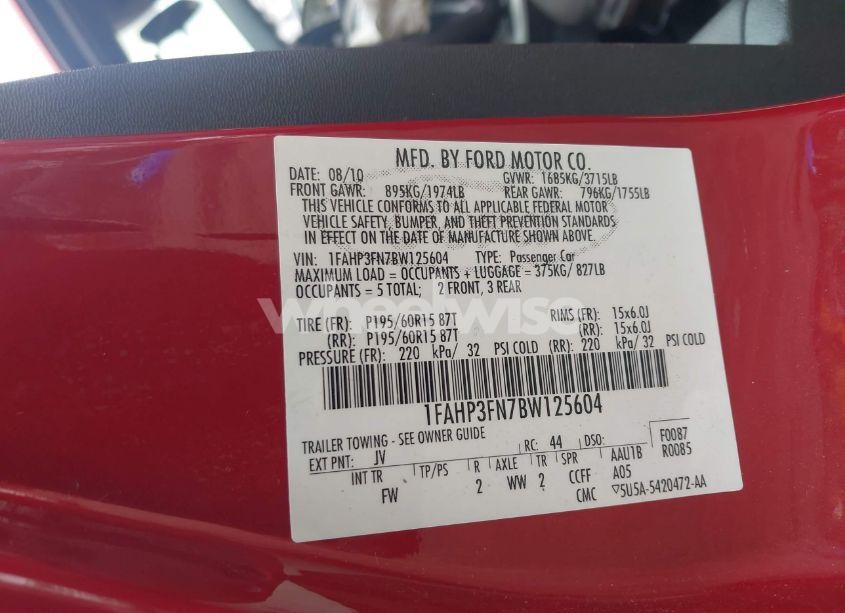 Photo 9 of 2011 Ford Focus SE (VIN 1FAHP3FN7BW125604)