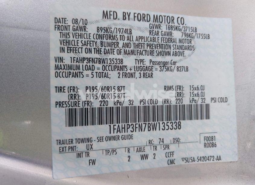 Photo 9 of 2011 Ford Focus SE (VIN 1FAHP3FN7BW135338)