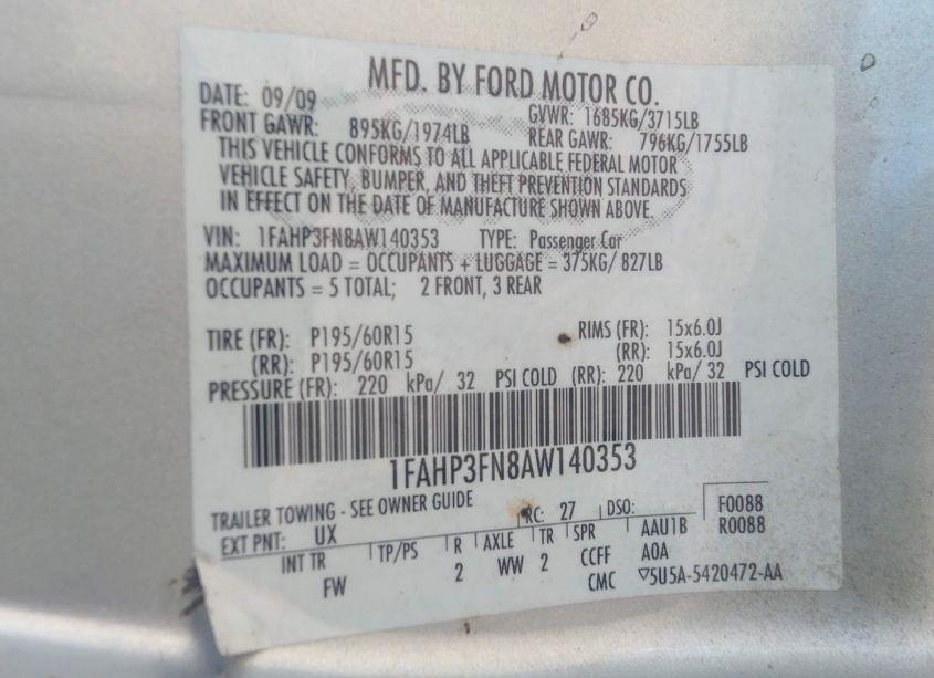 Photo 9 of 2010 Ford Focus SE (VIN 1FAHP3FN8AW140353)