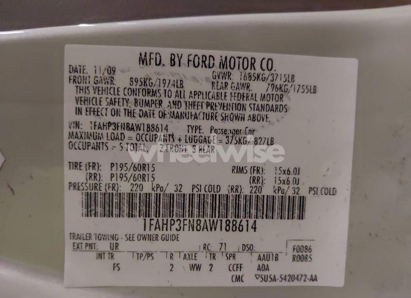 Photo 9 of 2010 Ford Focus SE (VIN 1FAHP3FN8AW188614)