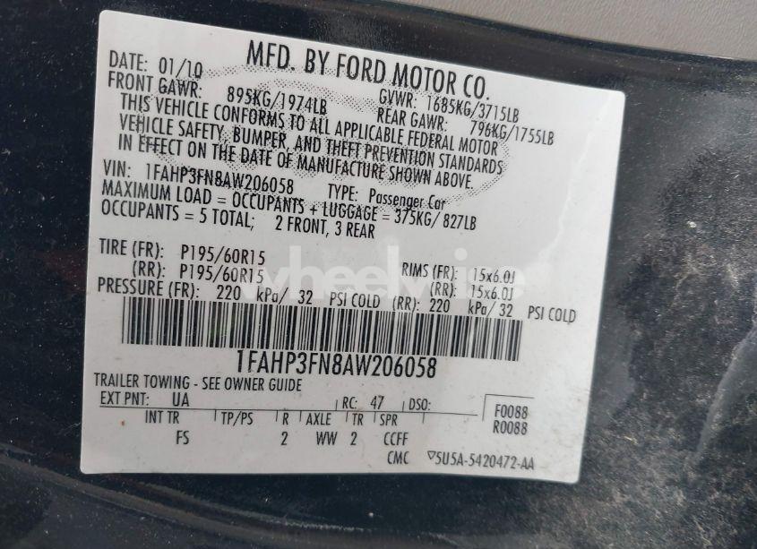 Photo 9 of 2010 Ford Focus SE (VIN 1FAHP3FN8AW206058)