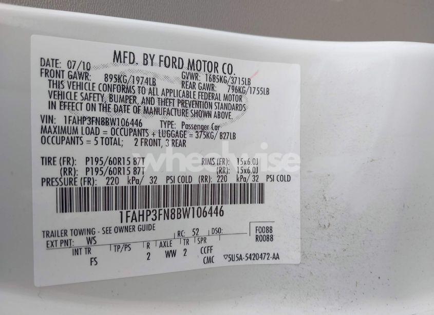 Photo 9 of 2011 Ford Focus SE (VIN 1FAHP3FN8BW106446)