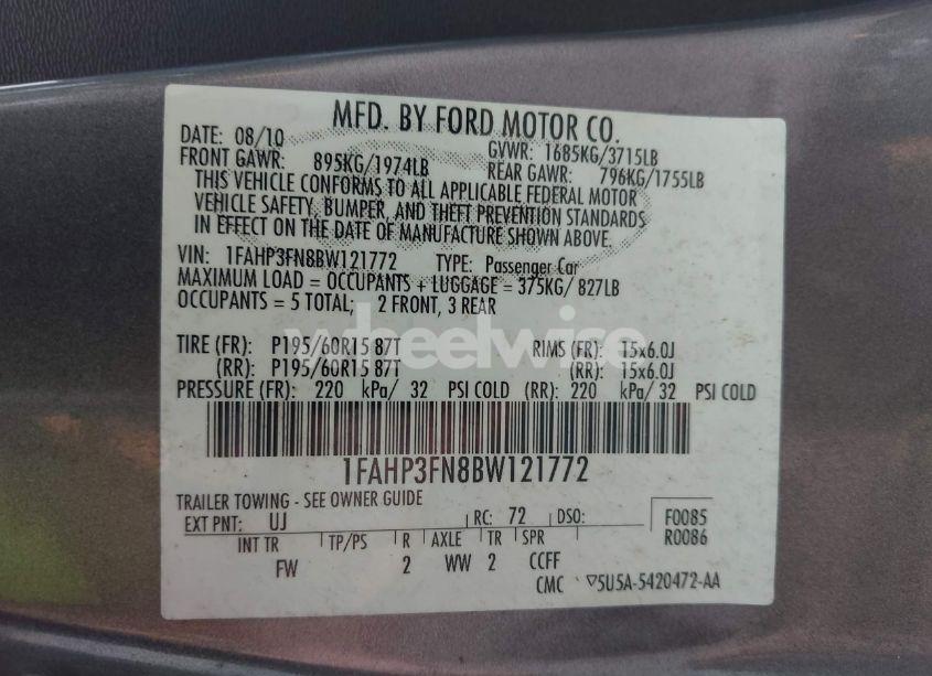 Photo 9 of 2011 Ford Focus SE (VIN 1FAHP3FN8BW121772)