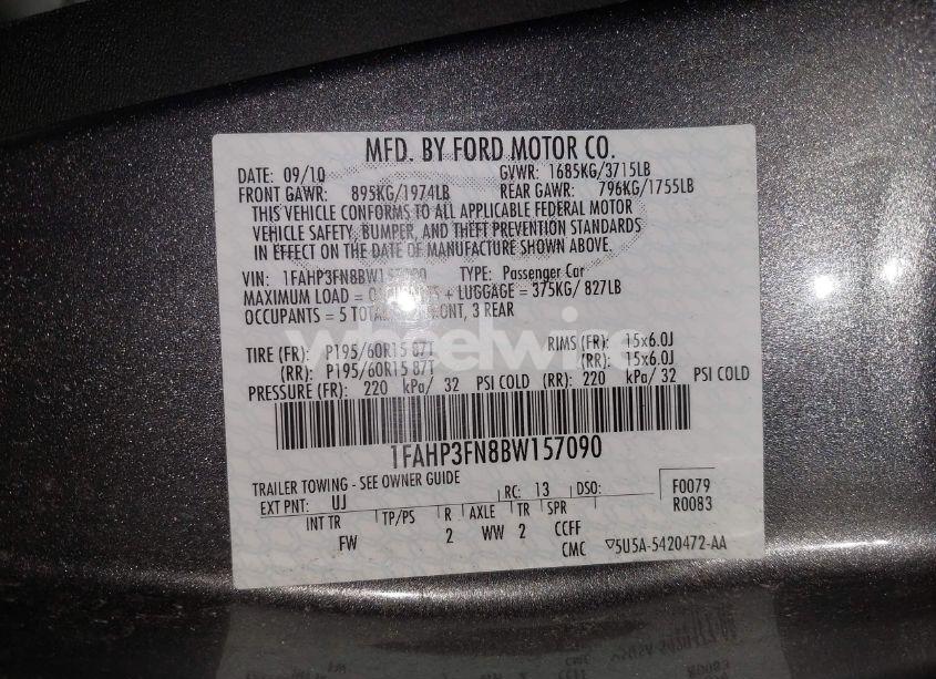 Photo 9 of 2011 Ford Focus SE (VIN 1FAHP3FN8BW157090)