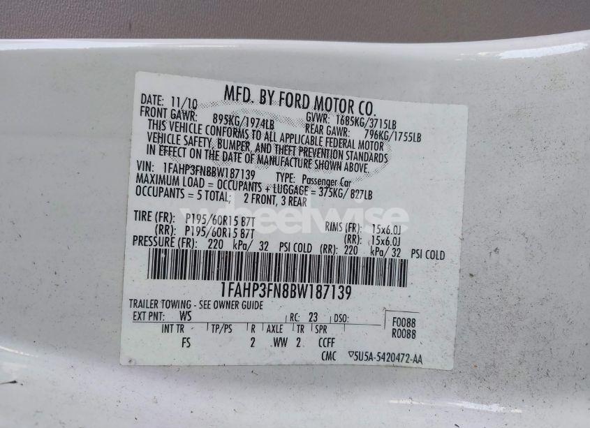 Photo 9 of 2011 Ford Focus SE (VIN 1FAHP3FN8BW187139)