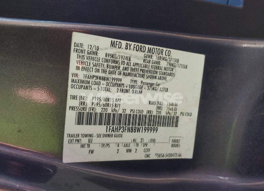 Photo 9 of 2011 Ford Focus SE (VIN 1FAHP3FN8BW199999)