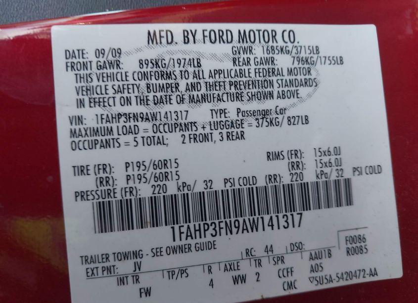 Photo 9 of 2010 Ford Focus SE (VIN 1FAHP3FN9AW141317)