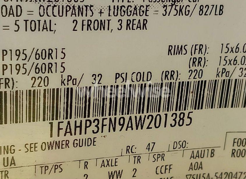 Photo 9 of 2010 Ford Focus SE (VIN 1FAHP3FN9AW201385)