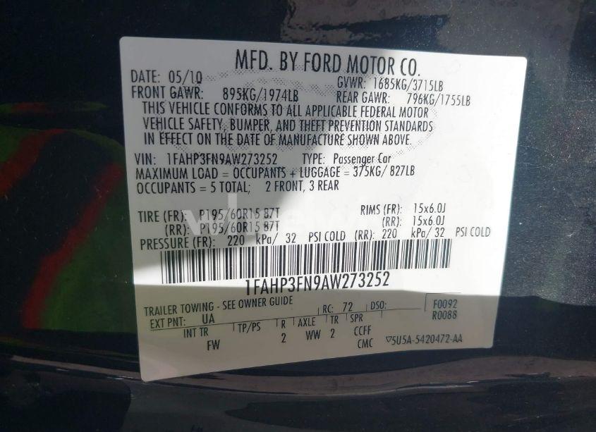 Photo 9 of 2010 Ford Focus SE (VIN 1FAHP3FN9AW273252)