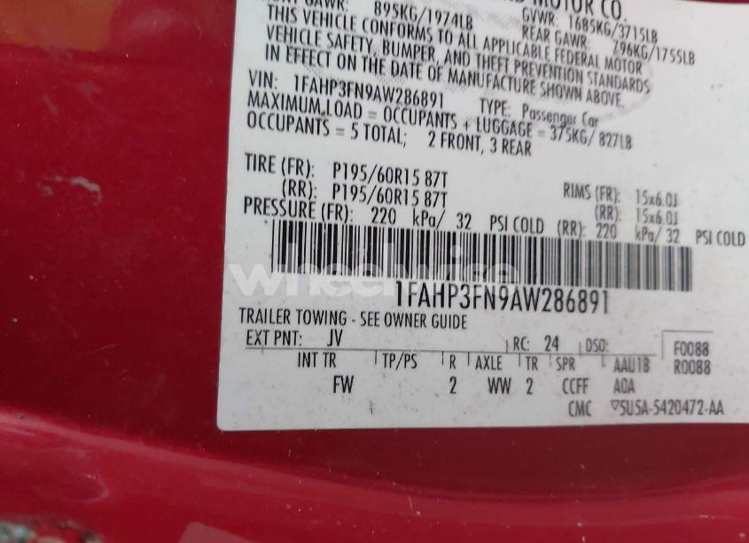 Photo 9 of 2010 Ford Focus SE (VIN 1FAHP3FN9AW286891)