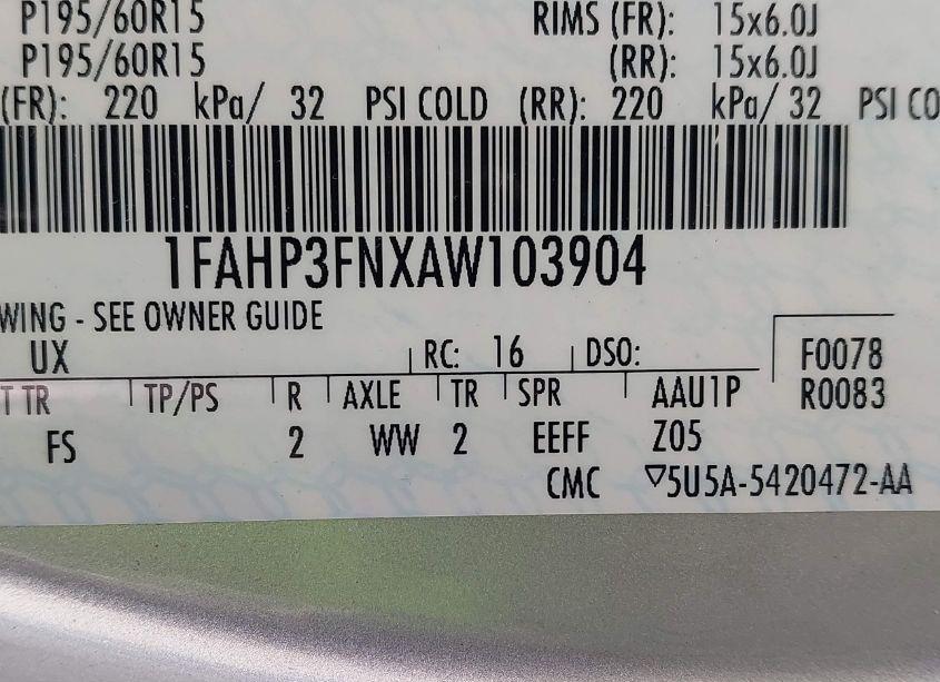 Photo 9 of 2010 Ford Focus SE (VIN 1FAHP3FNXAW103904)