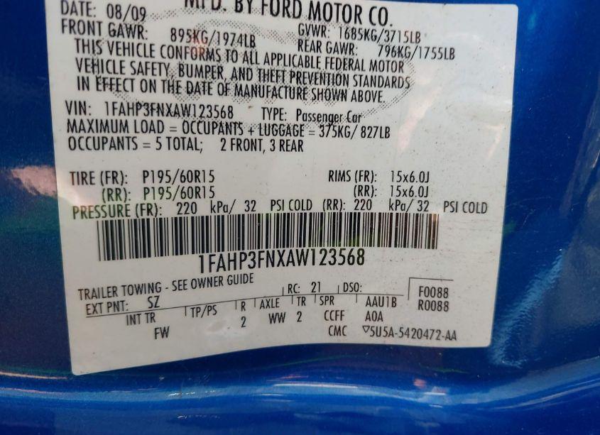 Photo 9 of 2010 Ford Focus SE (VIN 1FAHP3FNXAW123568)