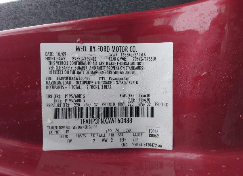 Photo 9 of 2010 Ford Focus SE (VIN 1FAHP3FNXAW160488)