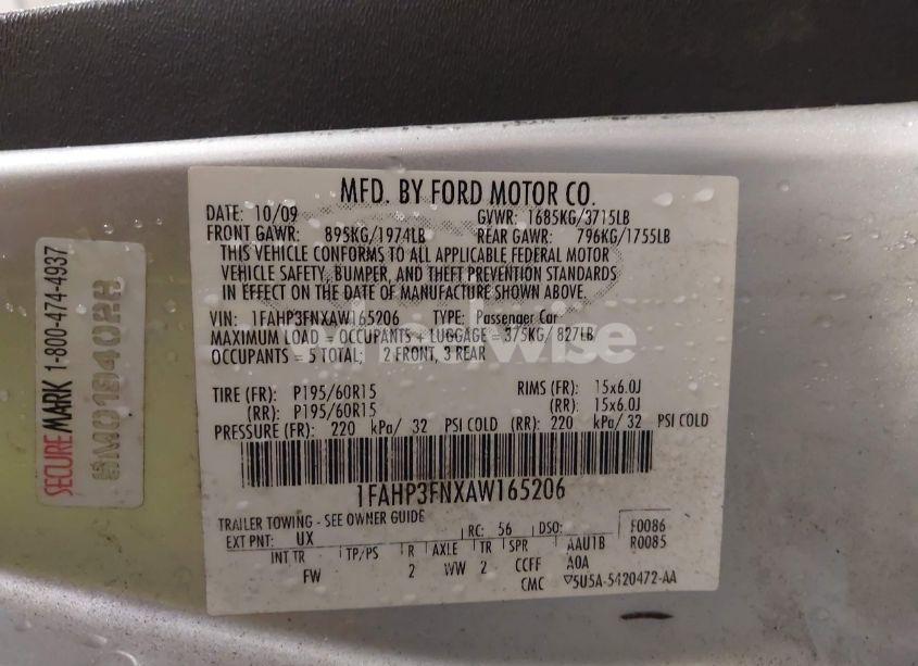 Photo 9 of 2010 Ford Focus SE (VIN 1FAHP3FNXAW165206)