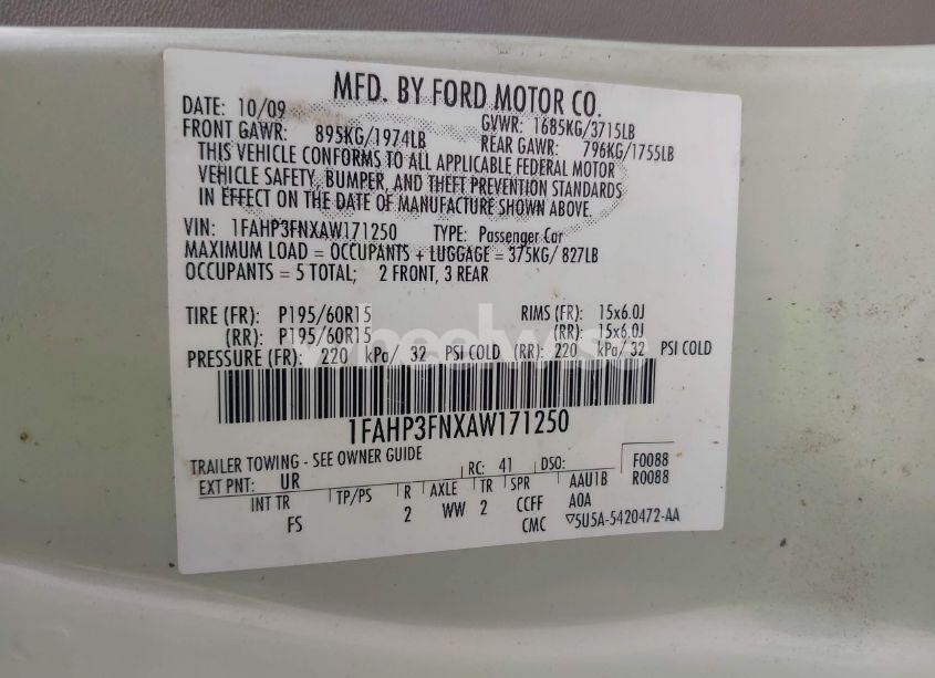 Photo 9 of 2010 Ford Focus (VIN 1FAHP3FNXAW171250)