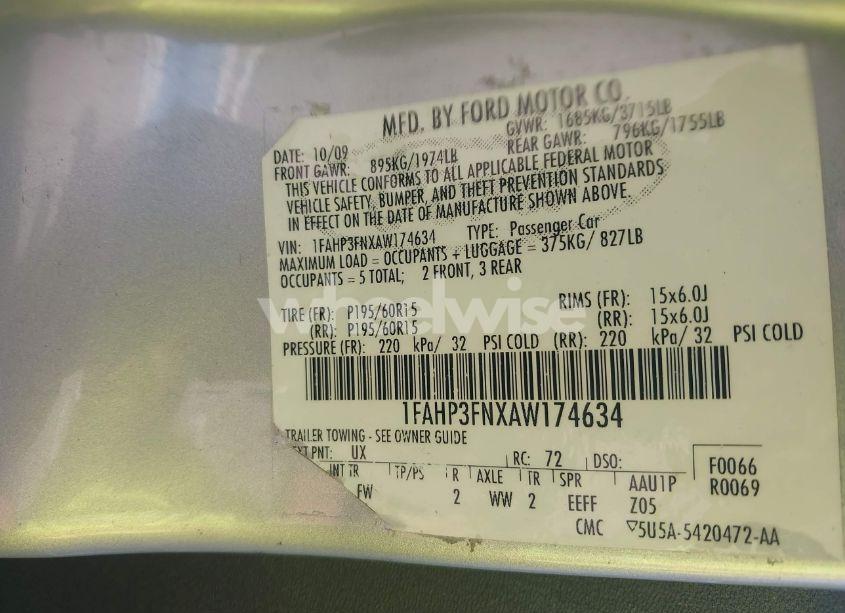 Photo 9 of 2010 Ford Focus SE (VIN 1FAHP3FNXAW174634)