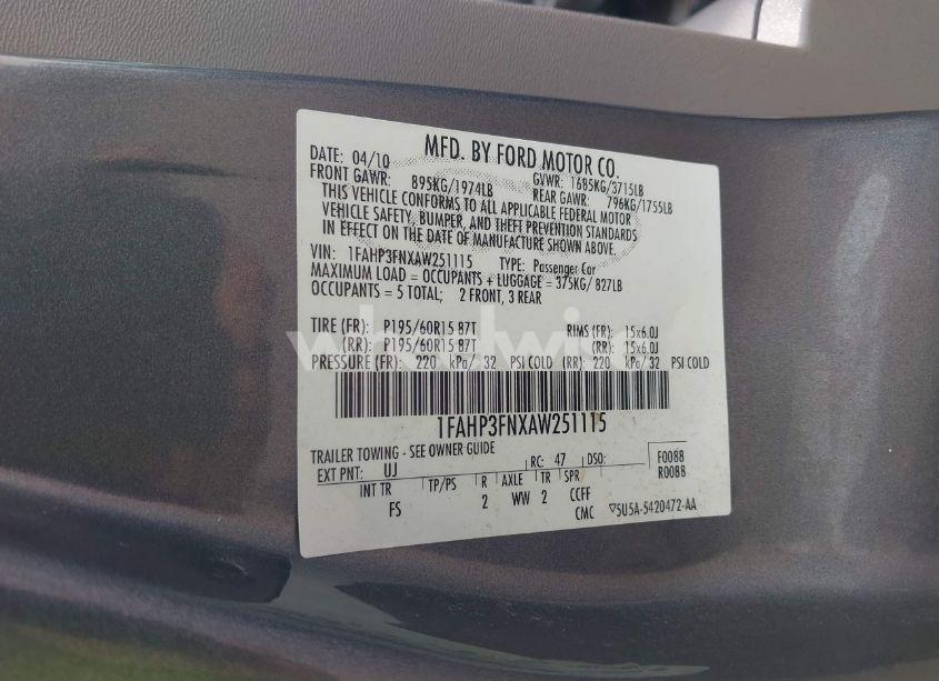 Photo 9 of 2010 Ford Focus SE (VIN 1FAHP3FNXAW251115)