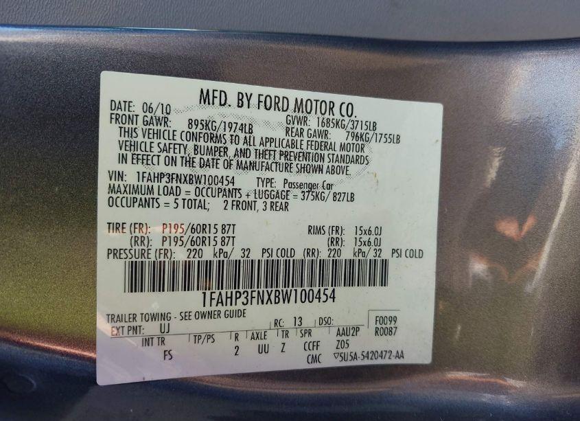 Photo 9 of 2011 Ford Focus SE (VIN 1FAHP3FNXBW100454)