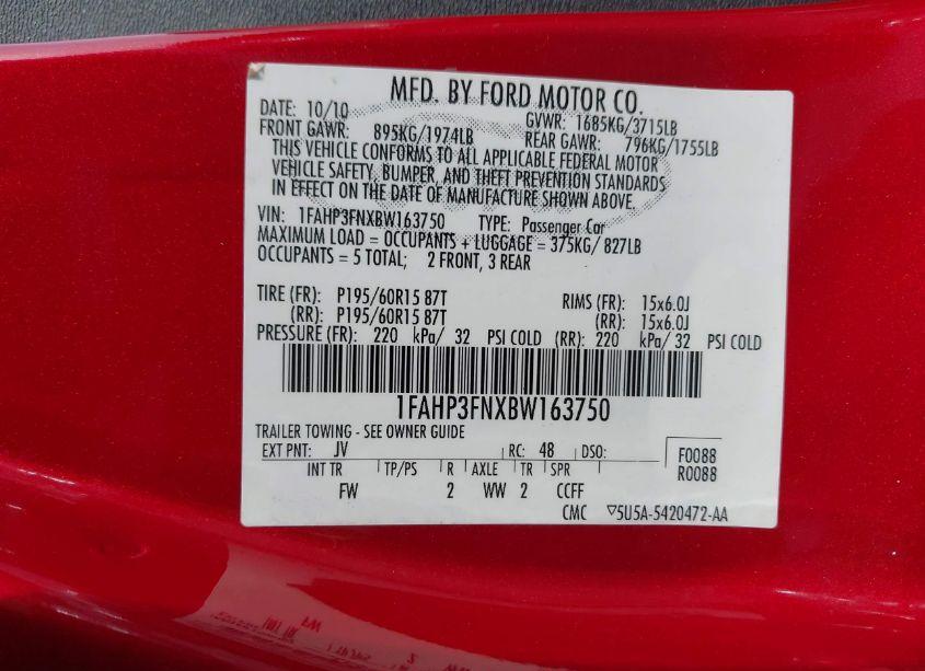 Photo 9 of 2011 Ford Focus SE (VIN 1FAHP3FNXBW163750)