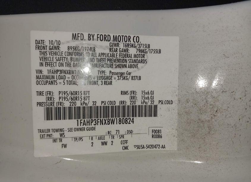 Photo 9 of 2011 Ford Focus SE (VIN 1FAHP3FNXBW180824)