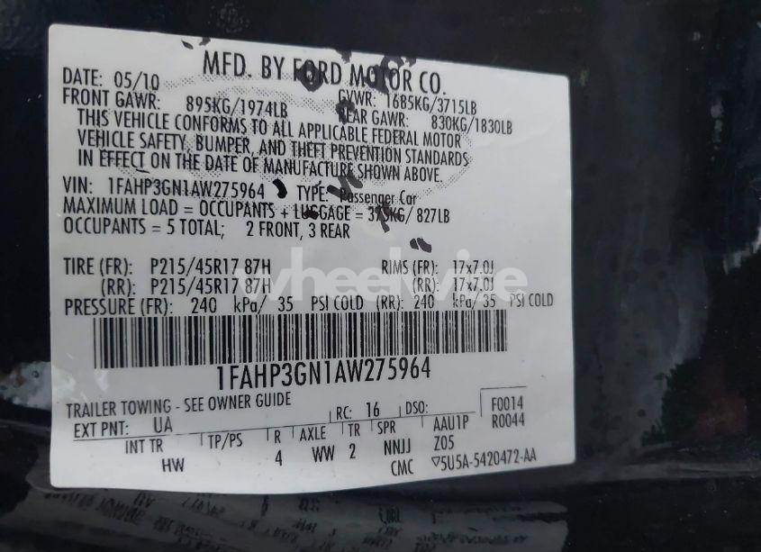 Photo 9 of 2010 Ford Focus SES (VIN 1FAHP3GN1AW275964)