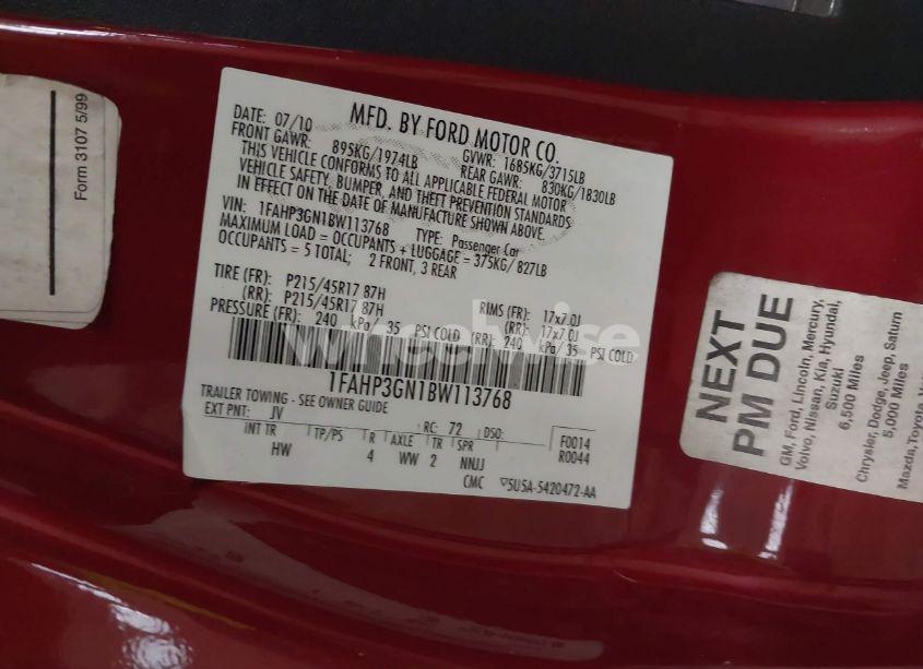 Photo 9 of 2011 Ford Focus SES (VIN 1FAHP3GN1BW113768)