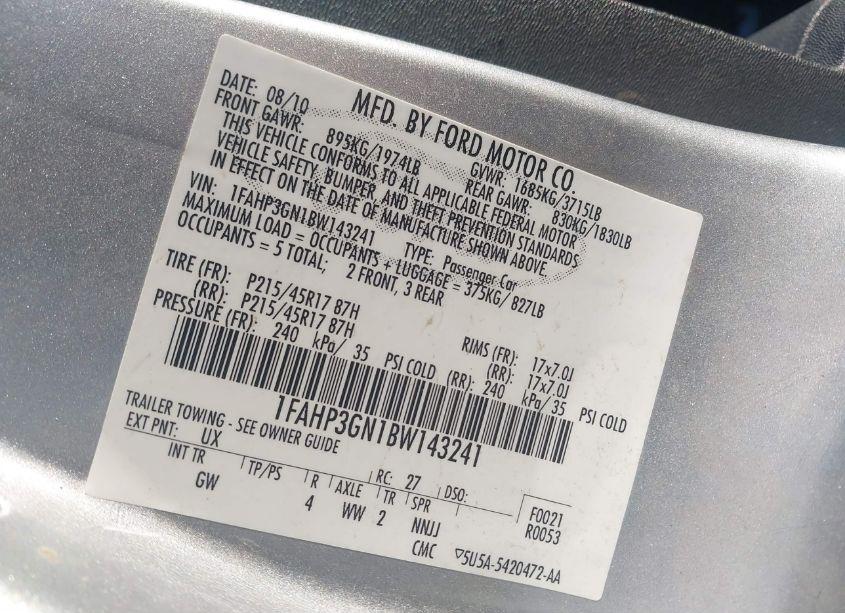 Photo 9 of 2011 Ford Focus SES (VIN 1FAHP3GN1BW143241)