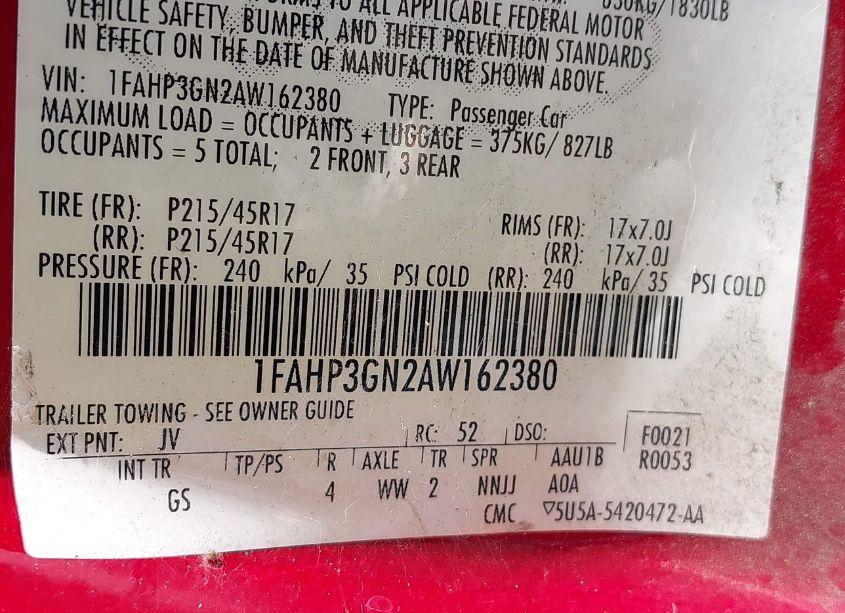 Photo 9 of 2010 Ford Focus SES (VIN 1FAHP3GN2AW162380)