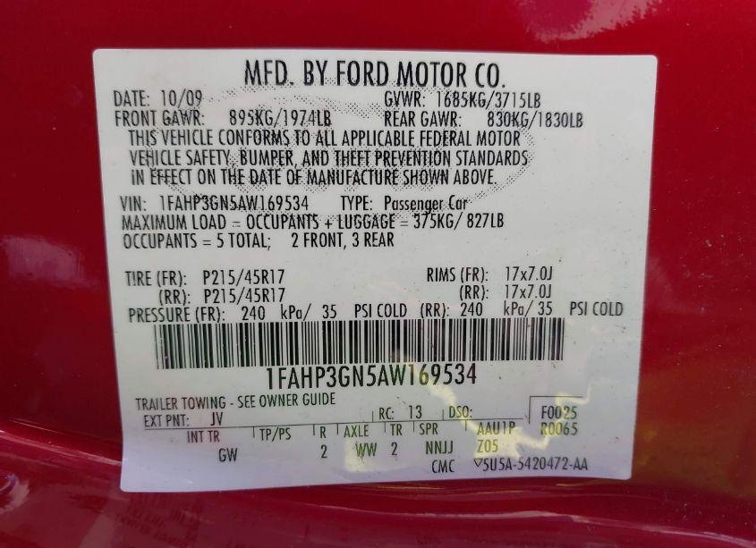 Photo 9 of 2010 Ford Focus SES (VIN 1FAHP3GN5AW169534)