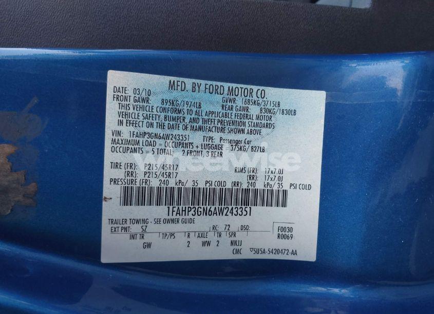 Photo 9 of 2010 Ford Focus SES (VIN 1FAHP3GN6AW243351)