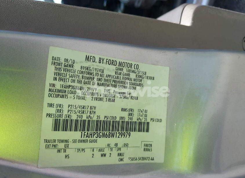 Photo 9 of 2011 Ford Focus SES (VIN 1FAHP3GN6BW129979)