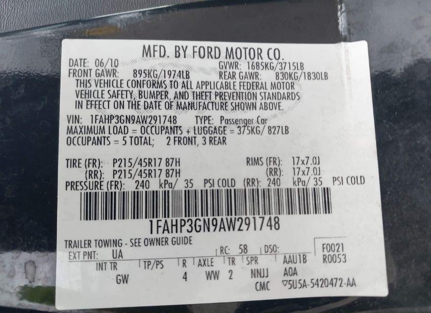 Photo 9 of 2010 Ford Focus SES (VIN 1FAHP3GN9AW291748)