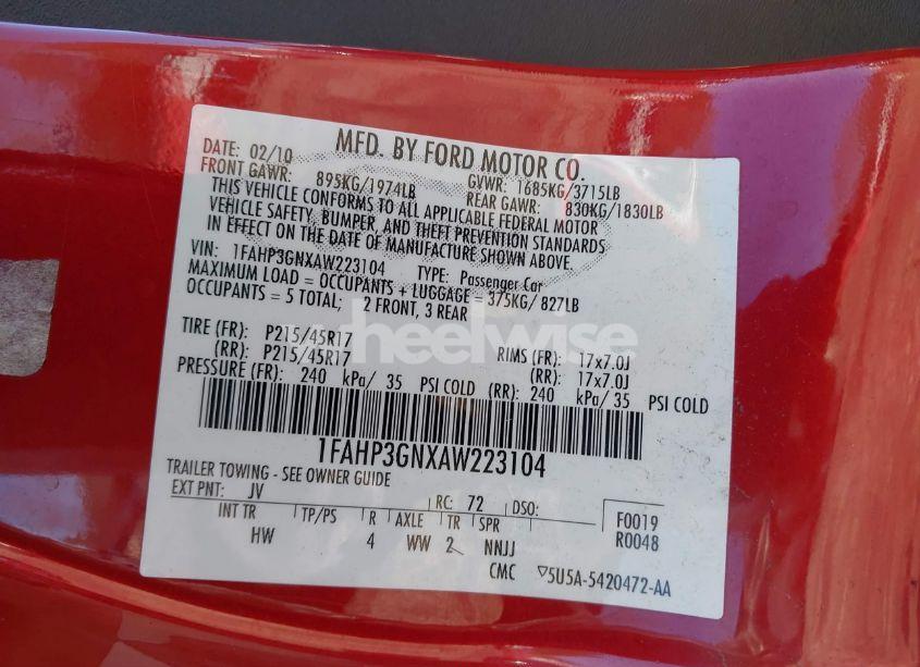 Photo 9 of 2010 Ford Focus SES (VIN 1FAHP3GNXAW223104)