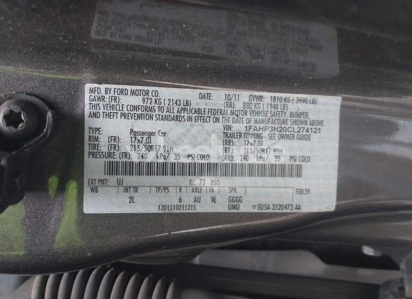 Photo 9 of 2012 Ford Focus SEL (VIN 1FAHP3H20CL274121)