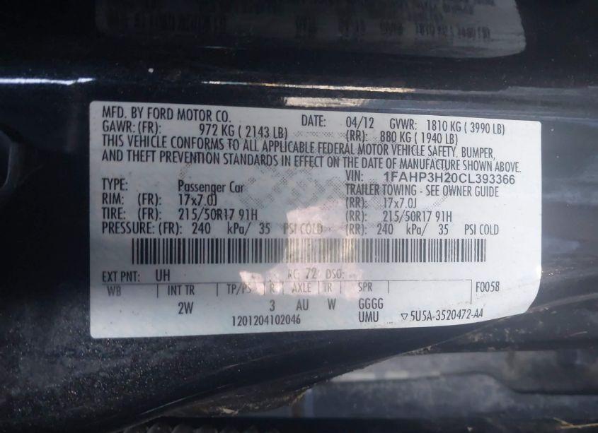 Photo 9 of 2012 Ford Focus SEL (VIN 1FAHP3H20CL393366)